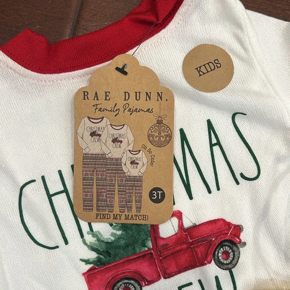 RAE DUNN Toddler Pajamas Christmas Crew PJ Set 3T Red Truck Green Tree New